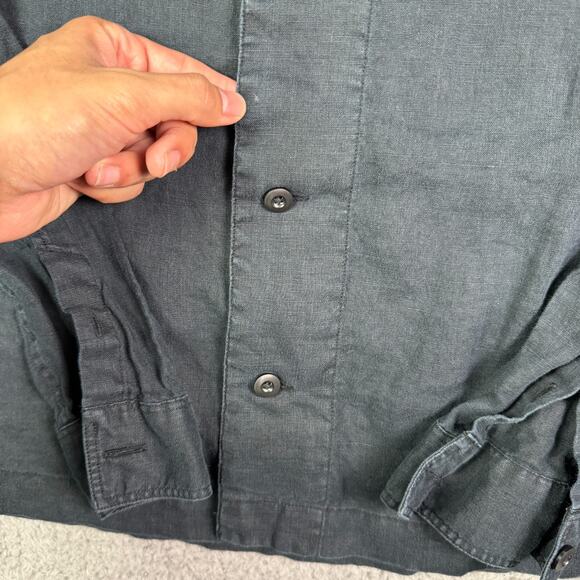 AllSaints 100% Linen Button Shirt Mens S Navy Blue Jutland Long Sleeve Camp - Picture 4 of 11